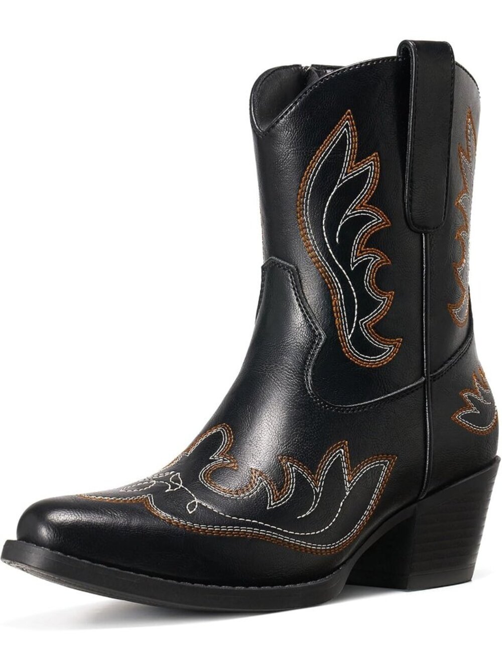 Women's Black Short Cowgirl Booties with Side Zipper Ladies Ankle Western Boots
